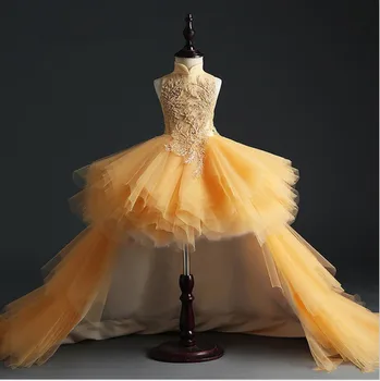 Свадебные платья без рукавов с цветочным узором для девочек, фатиновые аппликации, платья принцессы для первого причастия трапециевидной формы длиной до пола