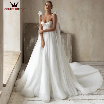 Элегантные свадебные платья трапециевидной формы, тюлевые кружевные аппликации, на шнуровке, вечернее свадебное платье на бретельках, сшитое на заказ XC18