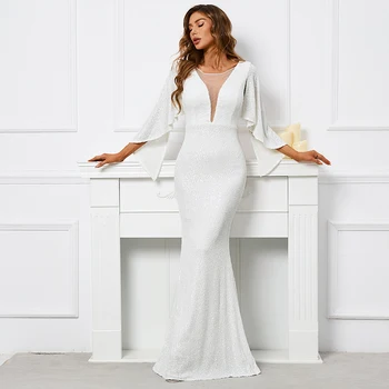 Женское белое платье с блестками YIDINGZS, Длинное платье для выпускного вечера, вечернее платье с V-образным вырезом, элегантное вечернее платье Макси для вечеринок