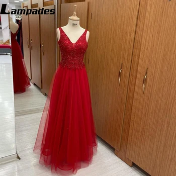 Потрясающее красное платье для выпускного вечера с V-образным вырезом, идеально подходящее для официальных мероприятий, вечеринок и вечеров, актуальные изображения продукции Robes Du Soir