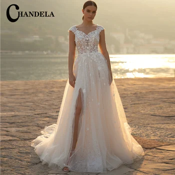 Свадебные платья CHANDELA Chic в стиле бохо с разрезами на рукавах и аппликациями, свадебное платье в стиле милой девушки, сшитое специально для женщин